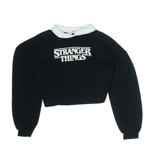 H&M Stranger Things Black Cropped Collared Sweatshirt 12/14